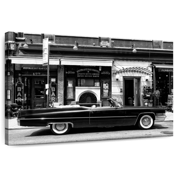 Elephant Stock Black Cadillac Wall Art - Horizontal Canvas Wall Art - Living Room Wall Decor - Transportation Canvas - Black And White Decor By Philippe Hugonnard - 36" x 24"