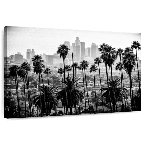 Elephant Stock Black California Los Angeles Skyline I Wall Art - Horizontal Canvas Wall Art - Living Room Wall Decor - City Canvas - Black And White Decor By Philippe Hugonnard - 48" x 32"