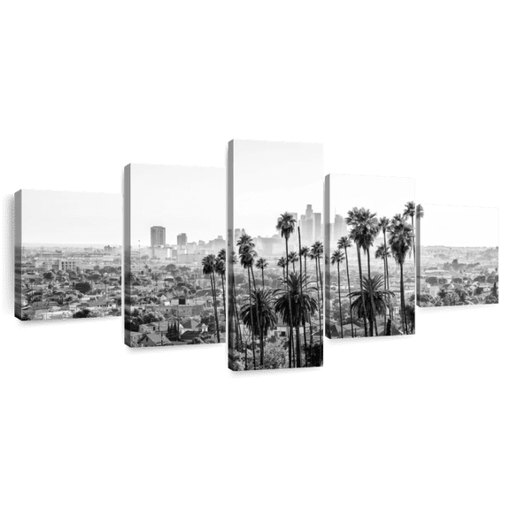 Elephant Stock Black California Los Angeles Skyline Ii Wall Art - Horizontal Multi Panel Canvas - Living Room Wall Decor - City Multi Panel - Black And Gray Decor By Philippe Hugonnard - 92" x 42"
