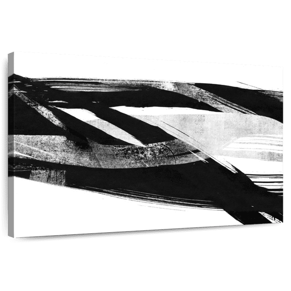 Elephant Stock Black Ink Streaks I Wall Art - Horizontal Canvas Wall Art - Living Room Wall Decor - Abstract Canvas - White And Black Decor - 36" x 24"