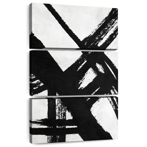 Elephant Stock Black Ink Streaks Vi Wall Art - Vertical Multi Panel Canvas - Hallway Wall Decor - Abstract Multi Panel - Black And White Decor - 48" x 74"