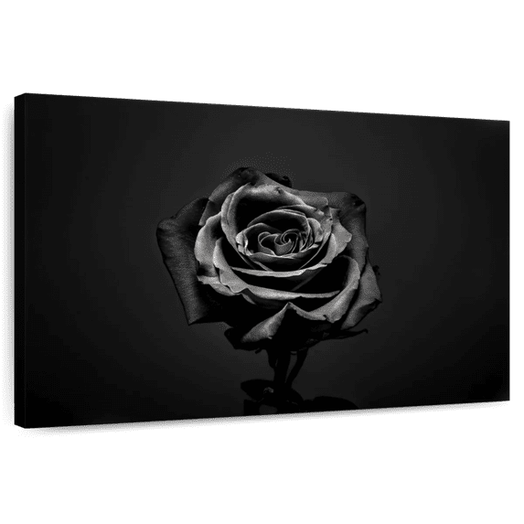 Elephant Stock Black Rose Wall Art - Horizontal Canvas Wall Art - Living Room Wall Decor - Floral And Botanical Canvas - Black And Gray Decor - 51" x 34"