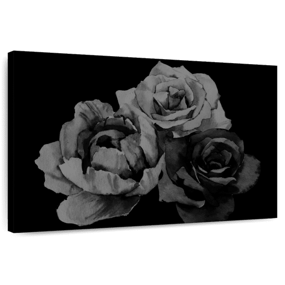 Elephant Stock Black Roses Wall Art - Horizontal Canvas Wall Art - Living Room Wall Decor - Floral And Botanical Canvas - Black And Gray Decor - 51" x 34"