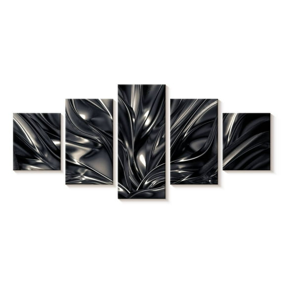 Elephant Stock Black And Silver Abstract Wall Art - Horizontal Multi Panel Canvas - Living Room Wall Decor - Abstract Multi Panel - Gray And Black Decor - 29" x 12"