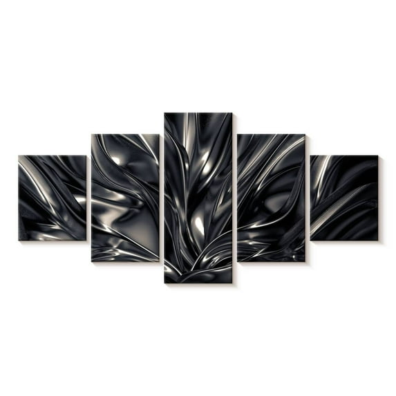 Elephant Stock Black And Silver Abstract Wall Art - Horizontal Multi Panel Canvas - Living Room Wall Decor - Abstract Multi Panel - Gray And Black Decor - 42" x 19"