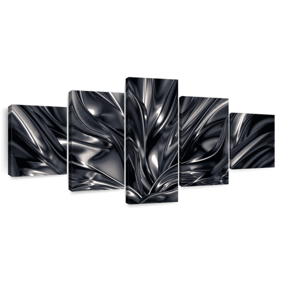 Elephant Stock Black And Silver Abstract Wall Art - Horizontal Multi Panel Canvas - Living Room Wall Decor - Abstract Multi Panel - Gray And Black Decor - 74" x 34"