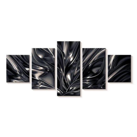 Elephant Stock Black And Silver Abstract Wall Art - Horizontal Multi Panel Canvas - Living Room Wall Decor - Abstract Multi Panel - Gray And Black Decor - 80" x 36"
