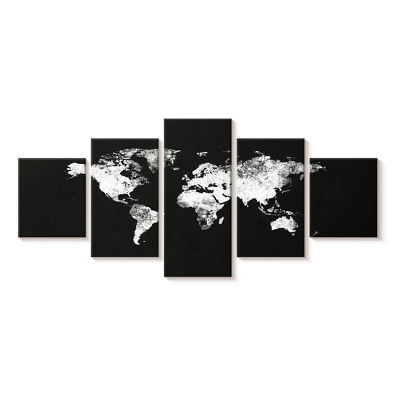 Elephant Stock Black And White Map Wall Art - Horizontal Multi Panel Canvas - Living Room Wall Decor - Map Multi Panel - Black And White Decor - 68" x 30"
