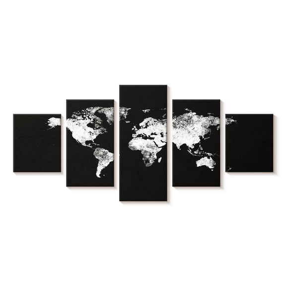 Elephant Stock Black And White Map Wall Art - Horizontal Multi Panel Canvas - Living Room Wall Decor - Map Multi Panel - Black And White Decor - 74" x 34"