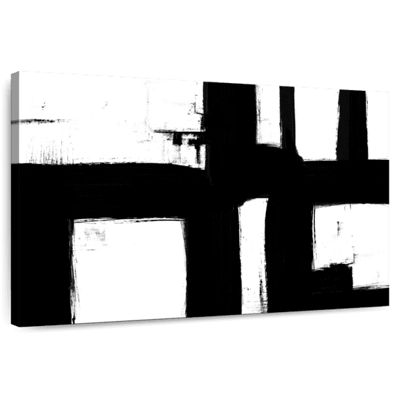 Elephant Stock Black And White Minimalist Abstract Wall Art - Horizontal Canvas Wall Art - Living Room Wall Decor - Abstract Canvas - Black And White Decor - 48" x 32"