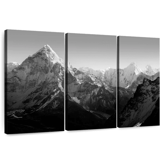 Elephant Stock Black And White Mountain Wall Art - Horizontal Multi Panel Canvas - Hallway Wall Decor - Nature Multi Panel - Black And Gray Decor - 50" x 32"