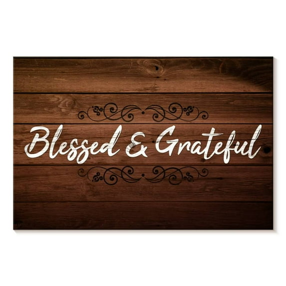 Elephant Stock Blessed And Grateful Typography I Wall Art - Horizontal Canvas Wall Art - Living Room Wall Decor - Wall Signs Canvas - Brown And Black Decor - 39" x 26"