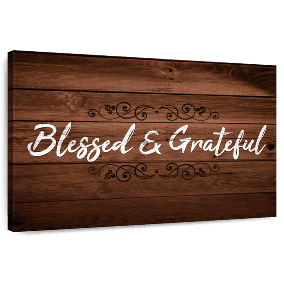 Elephant Stock Blessed And Grateful Typography I Wall Art - Horizontal Canvas Wall Art - Living Room Wall Decor - Wall Signs Canvas - Brown And Black Decor - 51" x 34"