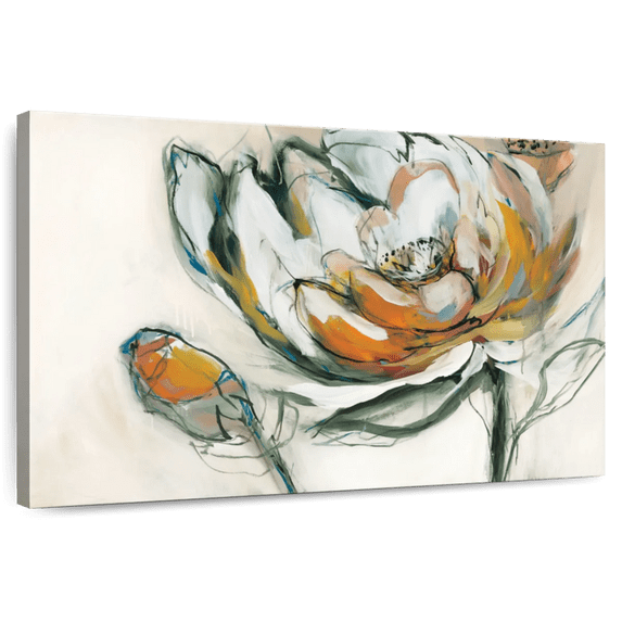 Elephant Stock Bloomed Wall Art - Horizontal Canvas Wall Art - Living Room Wall Decor - Abstract Canvas - Gray And Orange Decor By A. Fitzsimmons - 45" x 30"