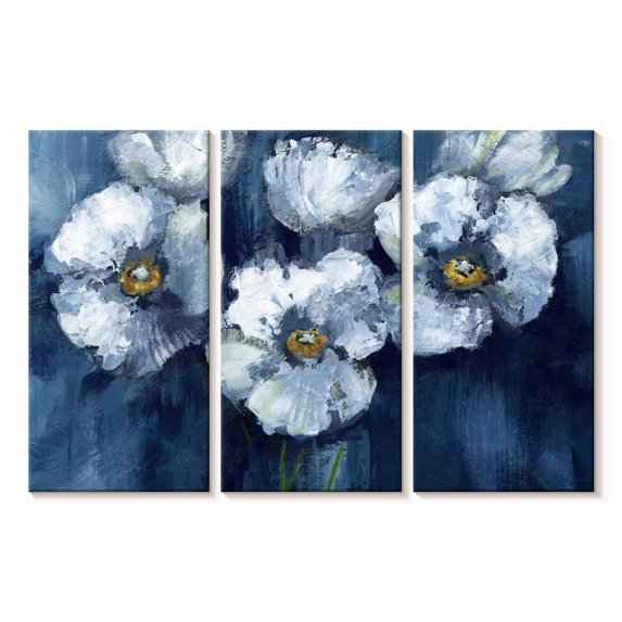 Elephant Stock Blooming Poppies In A Vase Wall Art - Horizontal Multi Panel Canvas - Living Room Wall Decor - Floral And Botanical Multi Panel - Blue And White Decor By Nan - 50" x 32"