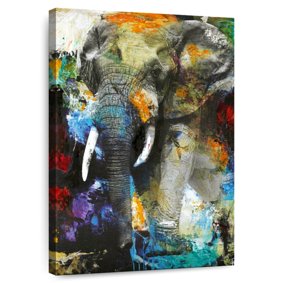 Elephant Stock Blotchy Elephant Wall Art - Vertical Canvas Wall Art - Living Room Wall Decor - Animal Canvas - Gray And Orange Decor By Design Fabrikken - 30" x 45"