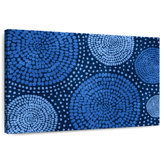 Elephant Stock Blue African Circles Wall Art - Horizontal Canvas Wall Art - Living Room Wall Decor - Abstract Canvas - Blue And Decor - 48" x 32"