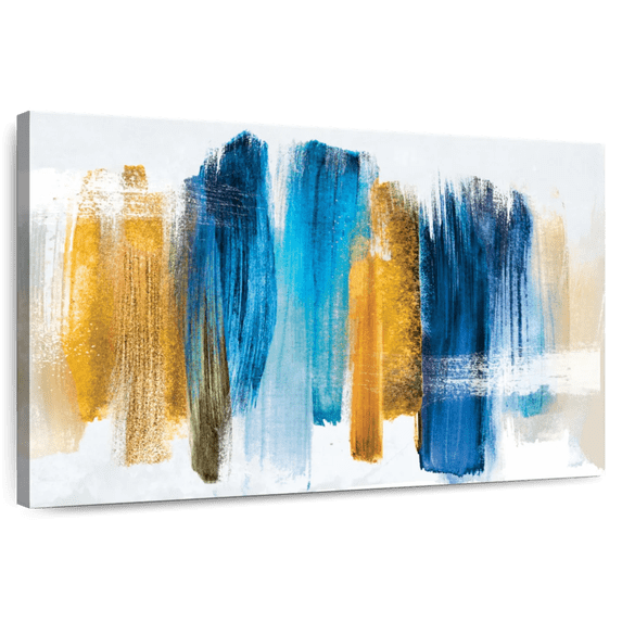 Elephant Stock Blue And Gold Abstract Wall Art - Horizontal Canvas Wall Art - Lobby Wall Decor - Abstract Canvas - Blue And Gold Decor - 51" x 34"