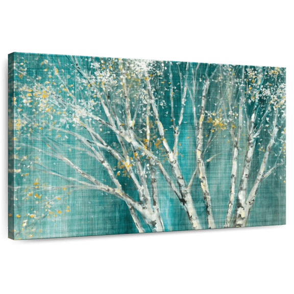 Elephant Stock Blue Birch I Wall Art - Horizontal Canvas Wall Art - Living Room Wall Decor - Floral And Botanical Canvas - Teal And Blue Decor By Julia Purinton - 12" x 8"