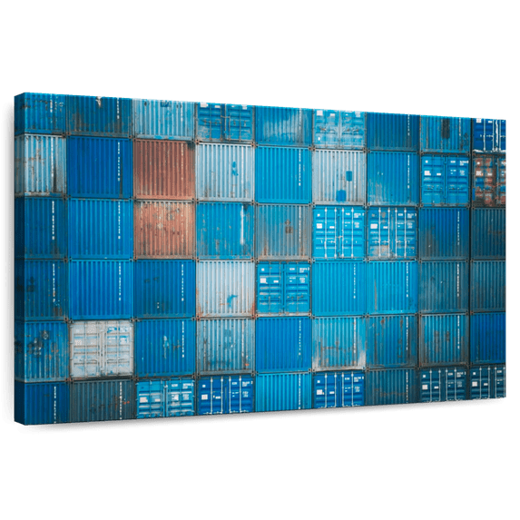 Elephant Stock Blue Cargo Containers Wall Art - Horizontal Canvas Wall Art - Living Room Wall Decor - Abstract Canvas - Teal And Turquoise Decor - 39" x 26"