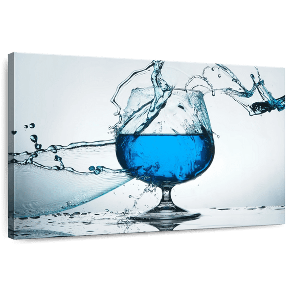 Elephant Stock Blue Cocktail Splash Wall Art - Horizontal Canvas Wall Art - Dining Room Wall Decor - Food And Drink Canvas - Blue And Decor - 39" x 26"