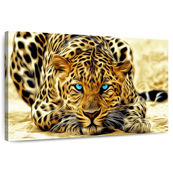 Elephant Stock Blue Eyed Jaguar Wall Art - Horizontal Canvas Wall Art - Living Room Wall Decor - Animal Canvas - Black And Brown Decor - 48" x 32"