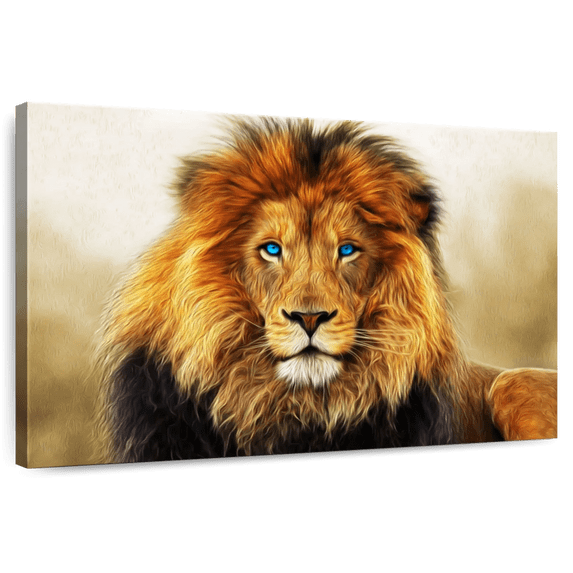 Elephant Stock Blue Eyed Lion Wall Art - Horizontal Canvas Wall Art - Living Room Wall Decor - Animal Canvas - Orange And Brown Decor - 48" x 32"