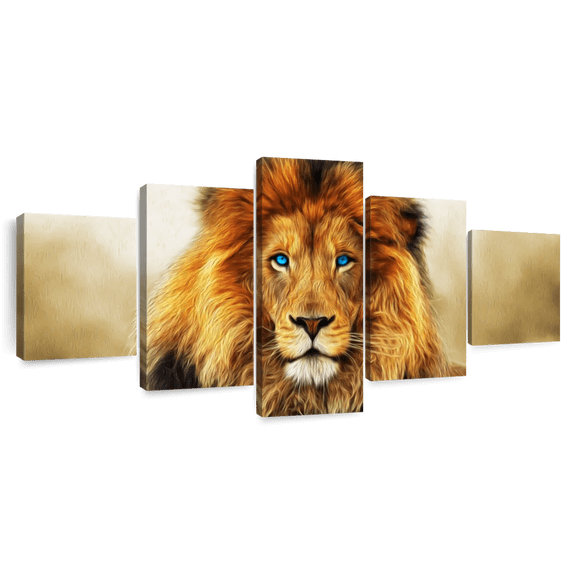 Elephant Stock Blue Eyed Lion Wall Art - Horizontal Multi Panel Canvas - Living Room Wall Decor - Animal Multi Panel - Orange And Brown Decor - 55" x 24"