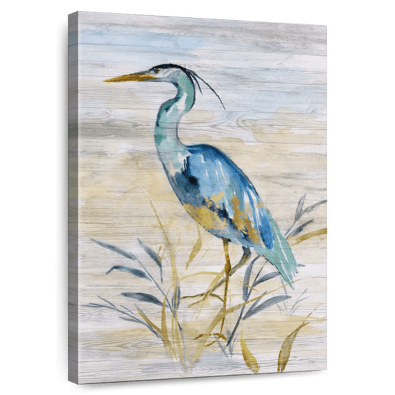 Elephant Stock Blue Heron Ii Wall Art - Vertical Canvas Wall Art - Dining Room Wall Decor - Animal Canvas - Gray And Beige Decor By Nan - 32" x 48"