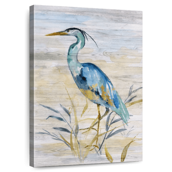 Elephant Stock Blue Heron Ii Wall Art - Vertical Canvas Wall Art - Dining Room Wall Decor - Animal Canvas - Gray And Beige Decor By Nan - 8" x 12"