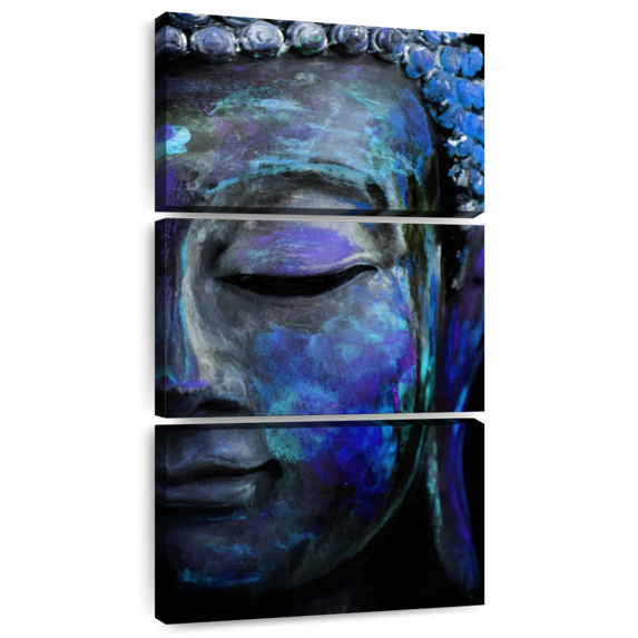 Elephant Stock Blue Meditating Buddha Wall Art - Vertical Multi Panel Canvas - Living Room Wall Decor - Religion And Spirituality Multi Panel - Black And Gray Decor - 39" x 80"