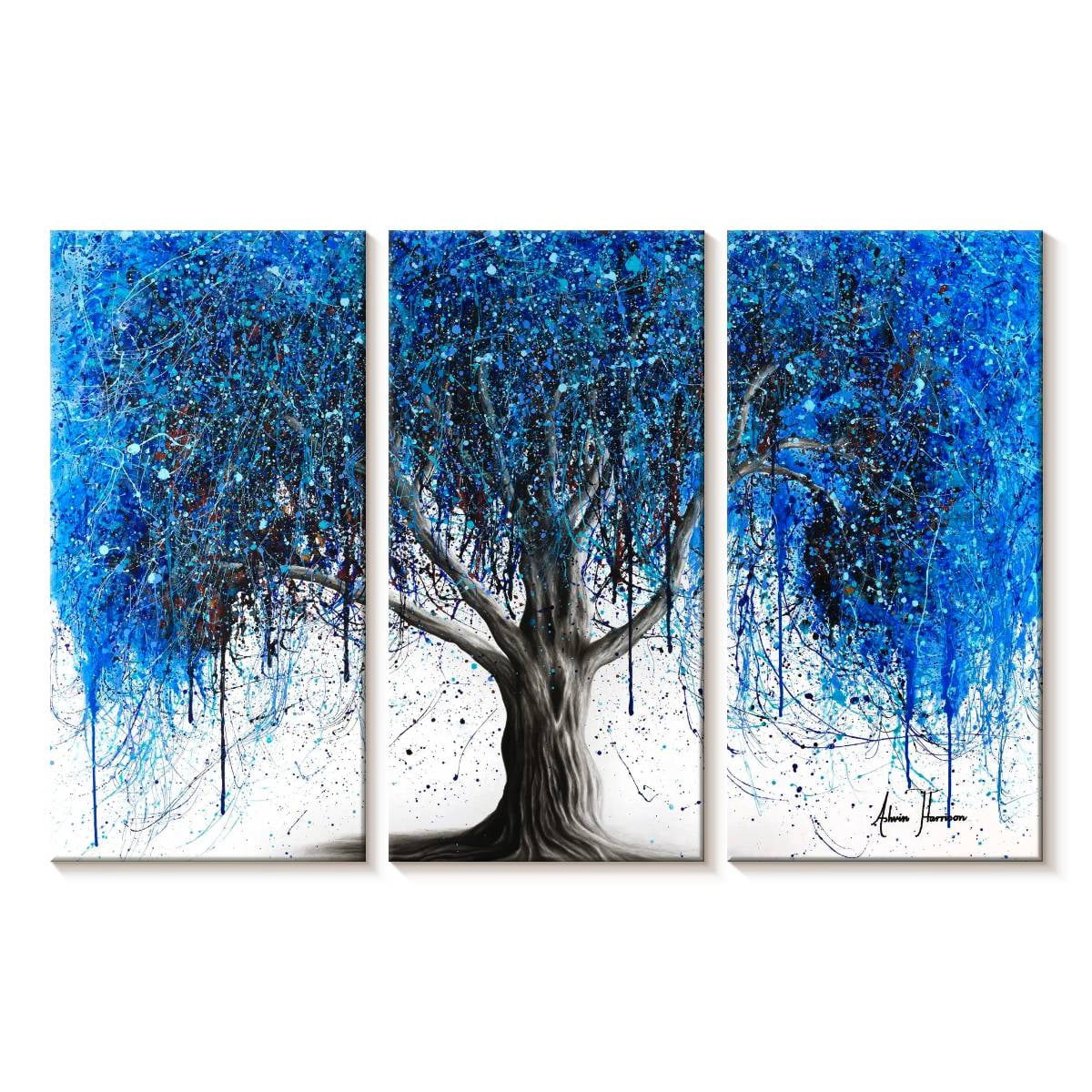 Elephant Stock Blue Moonlight Tree Wall Art - Horizontal Multi Panel ...