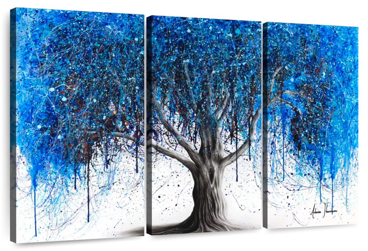 Elephant Stock Blue Moonlight Tree Wall Art - Horizontal Multi Panel ...