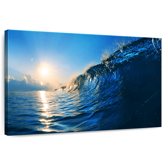 Elephant Stock Blue Ocean Wave Wall Art - Horizontal Canvas Wall Art - Living Room Wall Decor - Beach Canvas - Blue And Yellow Decor - 48" x 32"