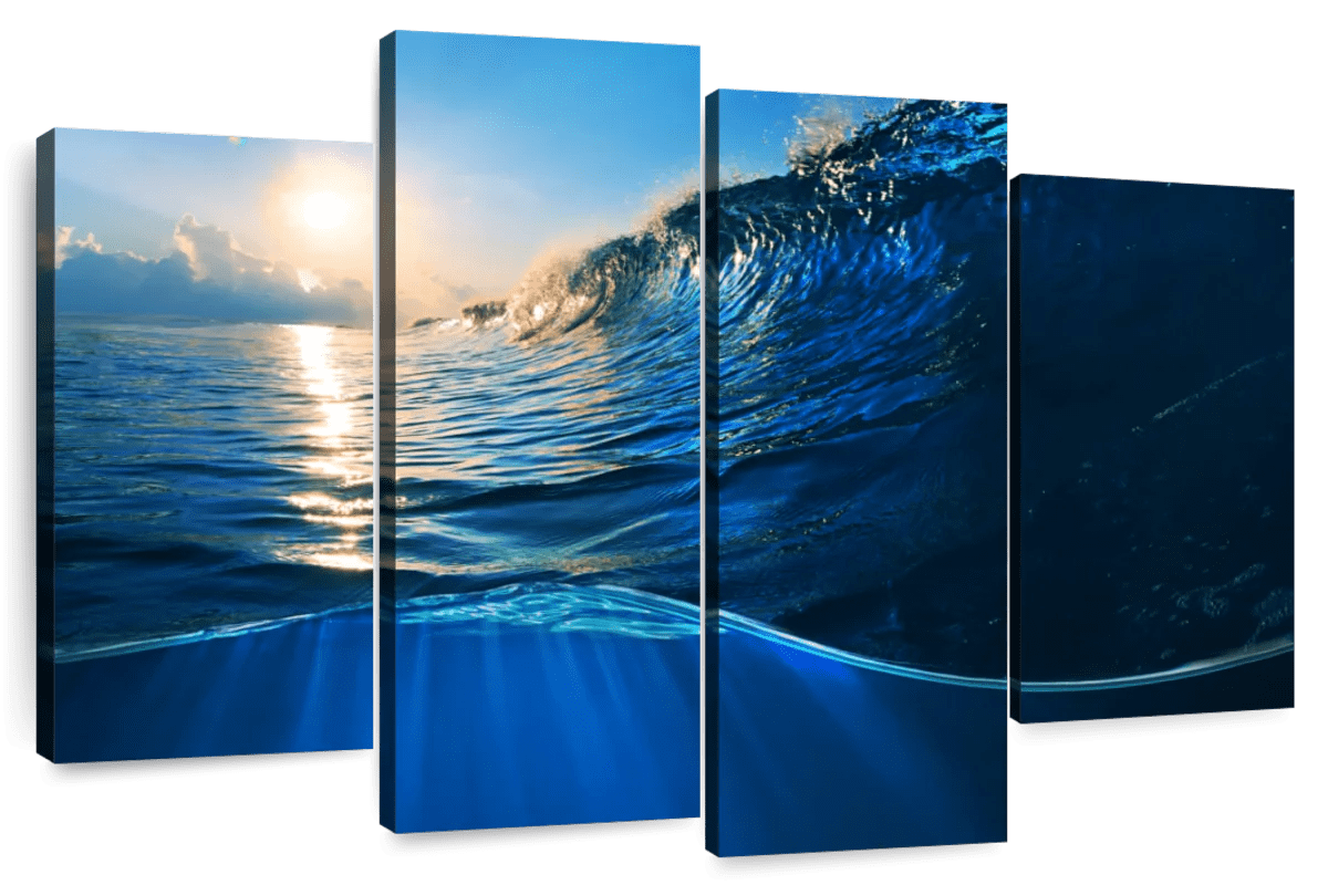 Elephant Stock Blue Ocean Wave Wall Art - Horizontal Multi Panel Canvas ...