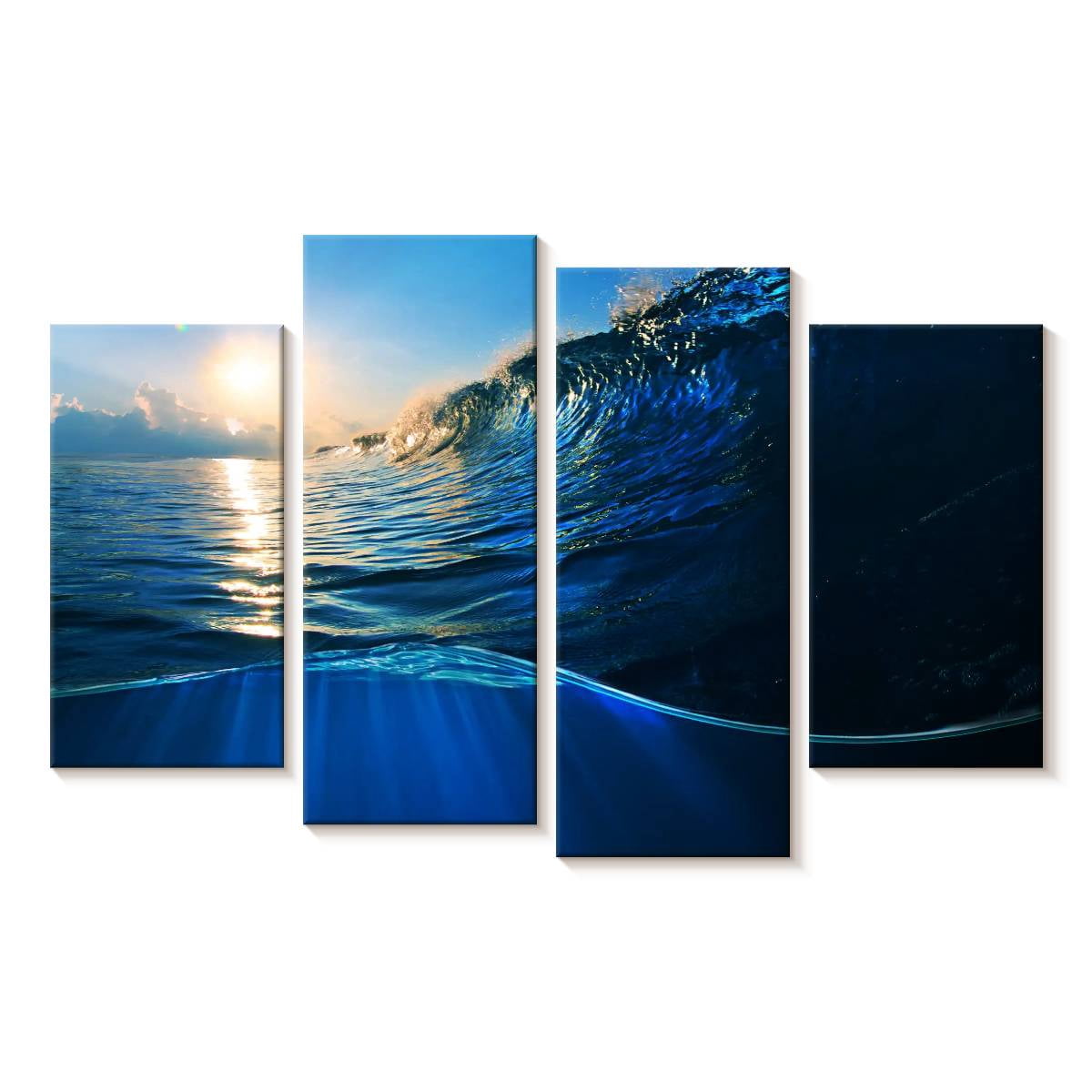 Elephant Stock Blue Ocean Wave Wall Art - Horizontal Multi Panel Canvas ...
