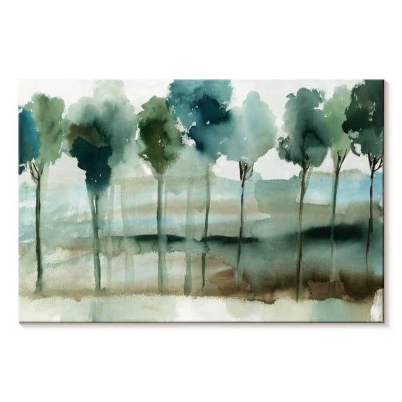 Elephant Stock Blue Reflection Forest Wall Art - Horizontal Canvas Wall Art - Living Room Wall Decor - Floral And Botanical Canvas - Teal And Green Decor By Allison Pearce - 12" x 8"