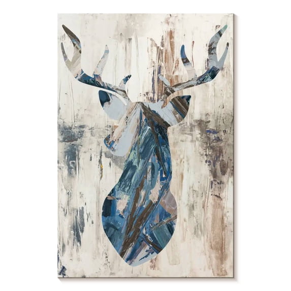 Elephant Stock Blue Rhizome Deer Bust Wall Art - Vertical Canvas Wall Art - Living Room Wall Decor - Animal Canvas - Blue And Beige Decor By Ann Marie Coolick - 16" x 24"
