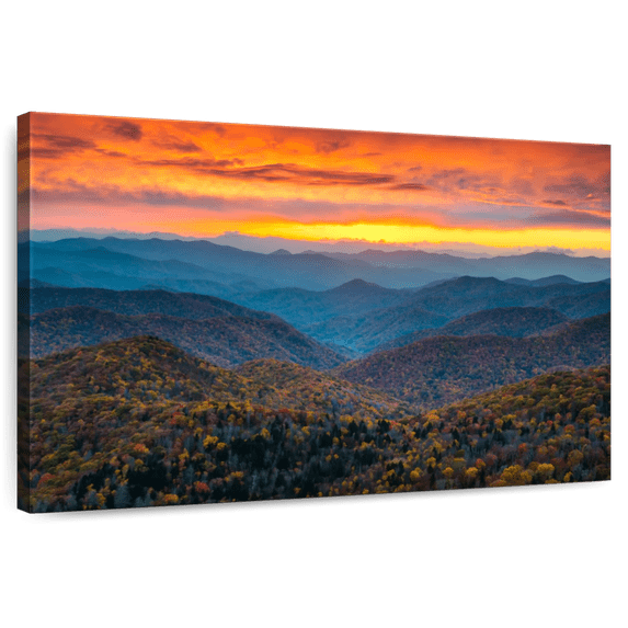 Elephant Stock Blue Ridge Parkway Fall Wall Art - Horizontal Canvas Wall Art - Living Room Wall Decor - Nature Canvas - Brown And Orange Decor - 12" x 8"