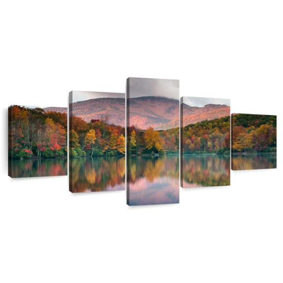 Elephant Stock Blue Ridge Parkway Scenery Wall Art - Horizontal Multi Panel Canvas - Dining Room Wall Decor - Nature Multi Panel - Brown And Blue Decor - 68" x 30"