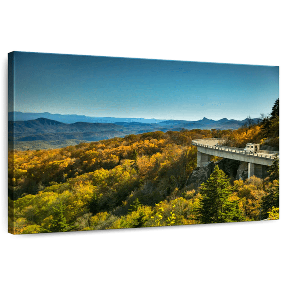 Elephant Stock Blue Ridge Viaduct Wall Art - Horizontal Canvas Wall Art - Living Room Wall Decor - Nature Canvas - Brown And Blue Decor - 12" x 8"