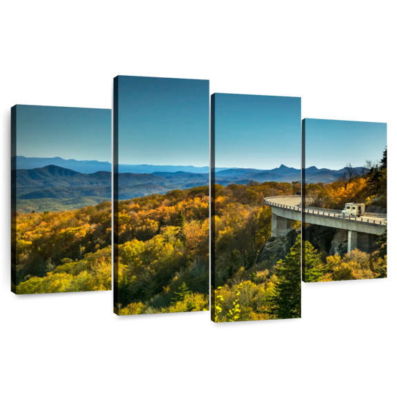 Elephant Stock Blue Ridge Viaduct Wall Art - Horizontal Multi Panel Canvas - Living Room Wall Decor - Nature Multi Panel - Brown And Blue Decor - 43" x 27"