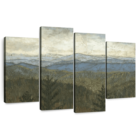Elephant Stock Blue Ridge View I Wall Art - Horizontal Multi Panel Canvas - Living Room Wall Decor - Abstract Multi Panel - Green And Blue Decor By Megan Meagher - 36" x 22"