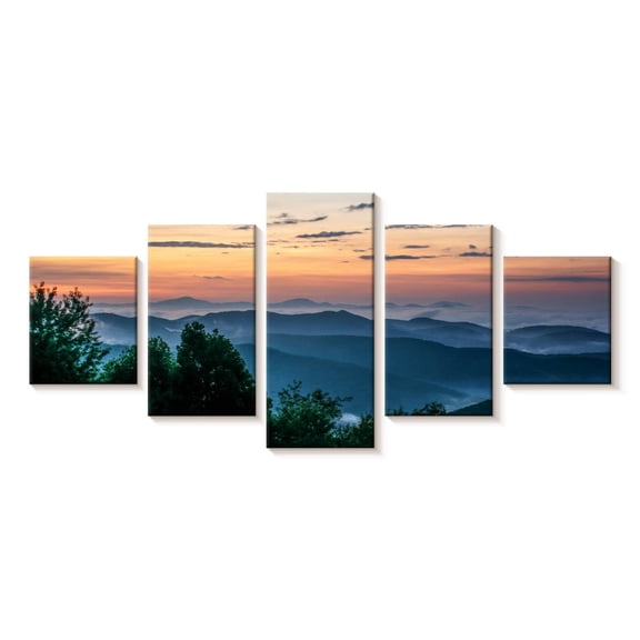 Elephant Stock Blue Ridge Wall Art - Horizontal Multi Panel Canvas - Living Room Wall Decor - Nature Multi Panel - Teal And Black Decor - 80" x 36"