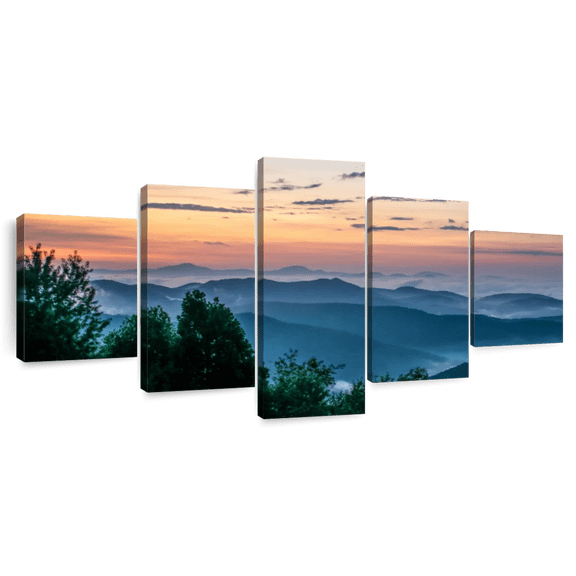 Elephant Stock Blue Ridge Wall Art - Horizontal Multi Panel Canvas - Living Room Wall Decor - Nature Multi Panel - Teal And Black Decor - 92" x 42"