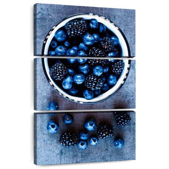 Elephant Stock Blueberries And Blackberries Wall Art - Vertical Multi Panel Canvas - Kitchen Wall Decor - Food And Drink Multi Panel - Blue And Black Decor - 28" x 45"