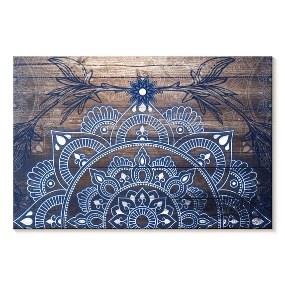 Elephant Stock Blueprint Mandala Wall Art - Horizontal Canvas Wall Art - Living Room Wall Decor - Decor Elements Canvas - White And Blue Decor - 12" x 8"