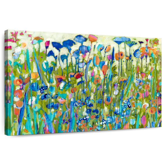 Elephant Stock Out Of The Blues Wall Art - Horizontal Canvas Wall Art - Living Room Wall Decor - Abstract Canvas - Blue And Green Decor By Tara Funk Grim - 24" x 16"
