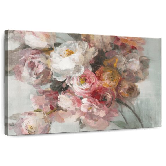 Elephant Stock Blush Bouquet Wall Art - Horizontal Canvas Wall Art - Living Room Wall Decor - Floral And Botanical Canvas - Pink And Gray Decor By Danhui Nai - 12" x 8"
