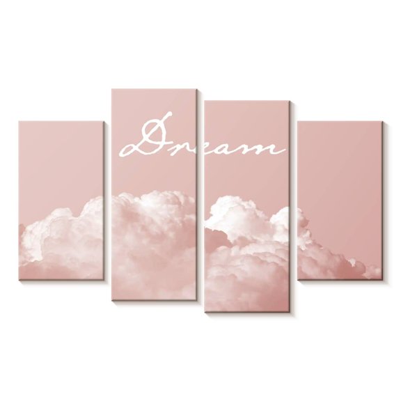 Elephant Stock Blush Pink Dream Wall Art - Horizontal Multi Panel Canvas - Bedroom Wall Decor - Inspirational And Typography Multi Panel - Pink And White Decor By Urban Epiphany - 52" x 32"
